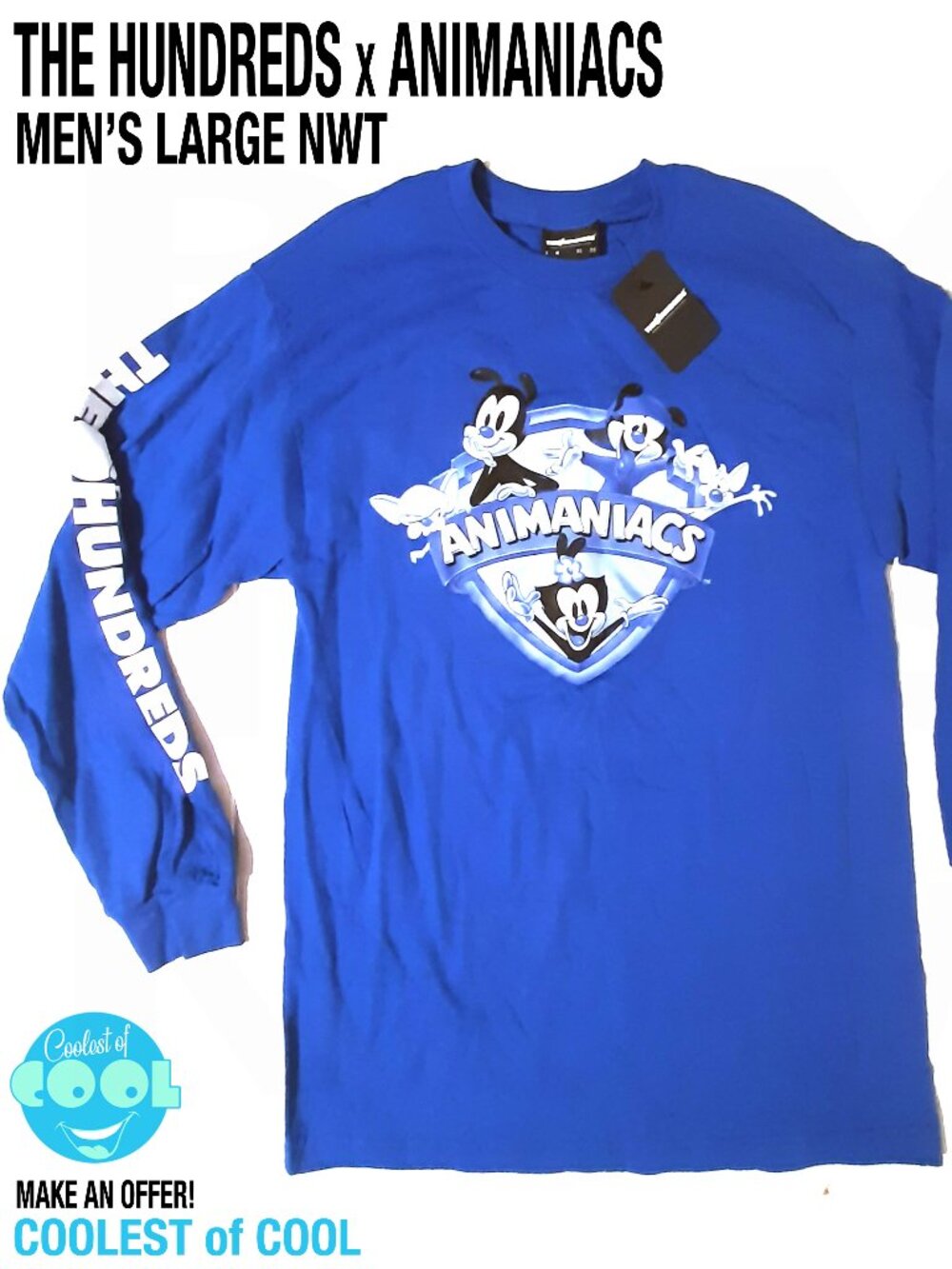 rare The Hundreds x Animaniacs Long Sleeve Blue Shirt Large Waco Yakko Dott NWT
